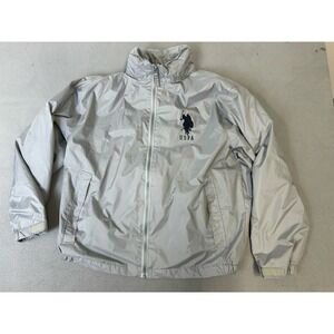 USPA Polo Coat Mens Size Large Fleece Lined Zip Up Jacket Gray Logo